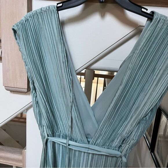 Zara Pleated Belted Layered Romper in Aqua Green M NWT - Picture 7 of 11